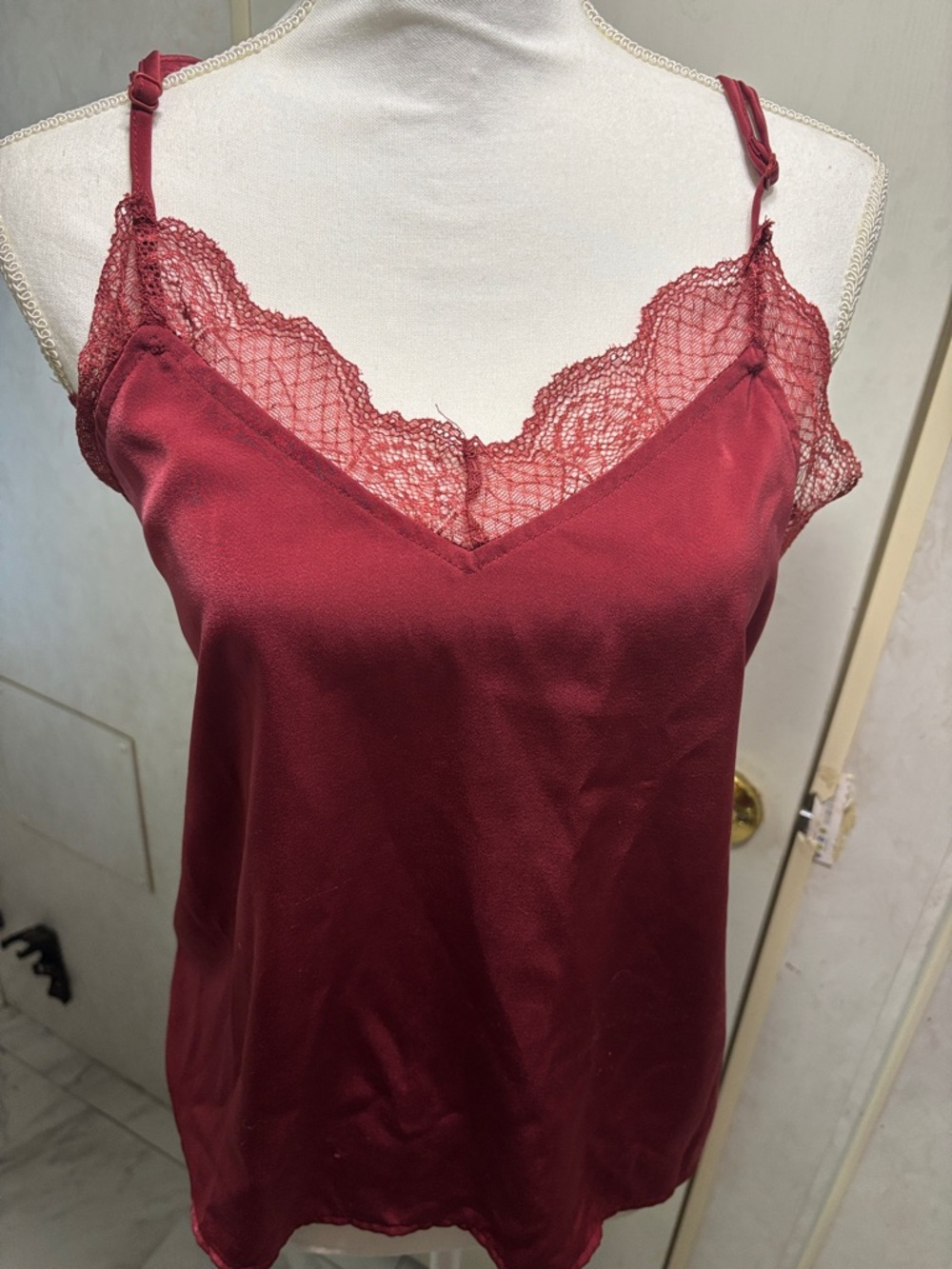 SHEIN Burgundy Lace-Trim Satin Cami